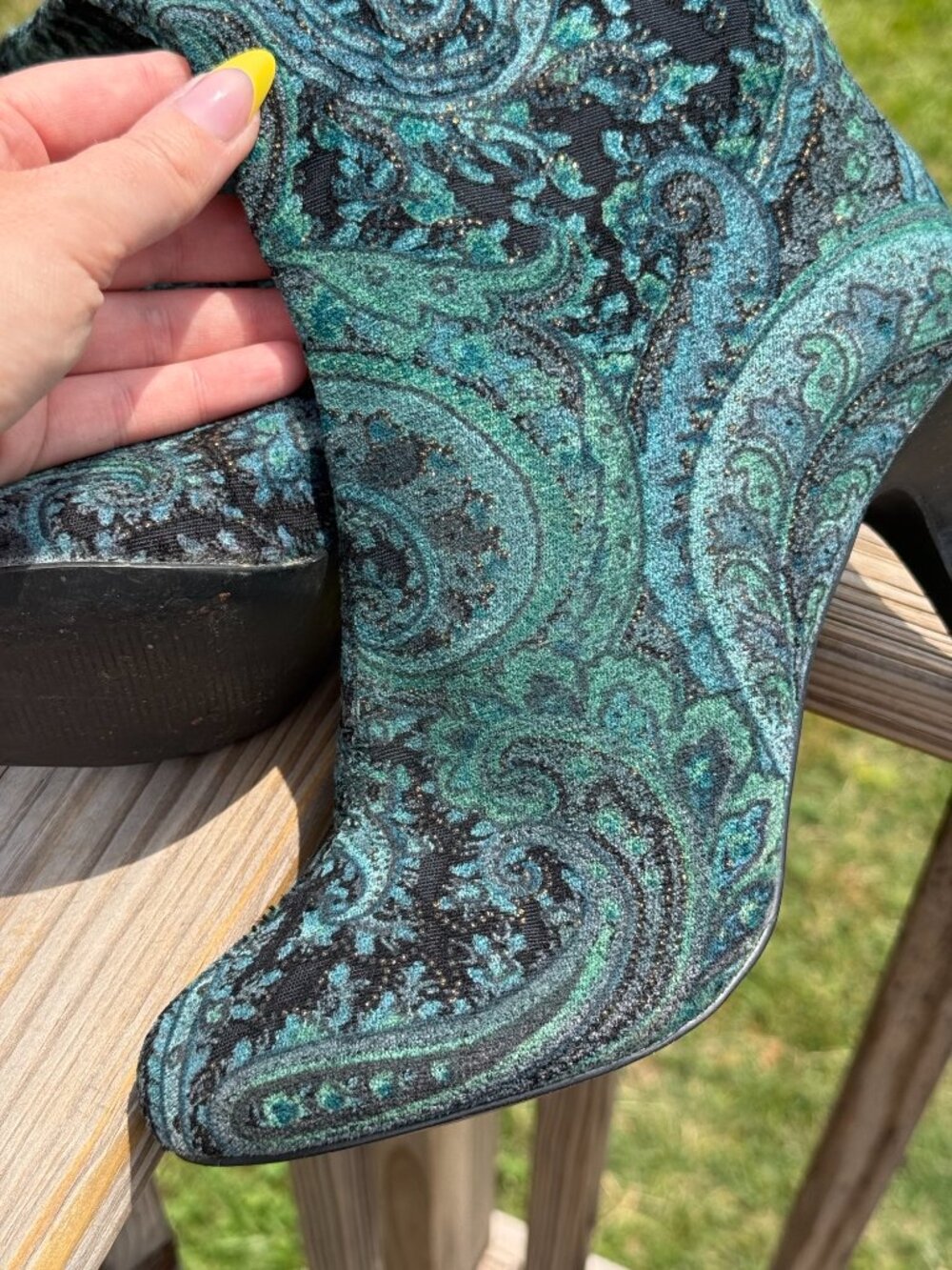 Paisley Knee High Heels sz9.5 Y2K Boho Glam Coquette Festival Boots 3584 - Picture 8 of 14